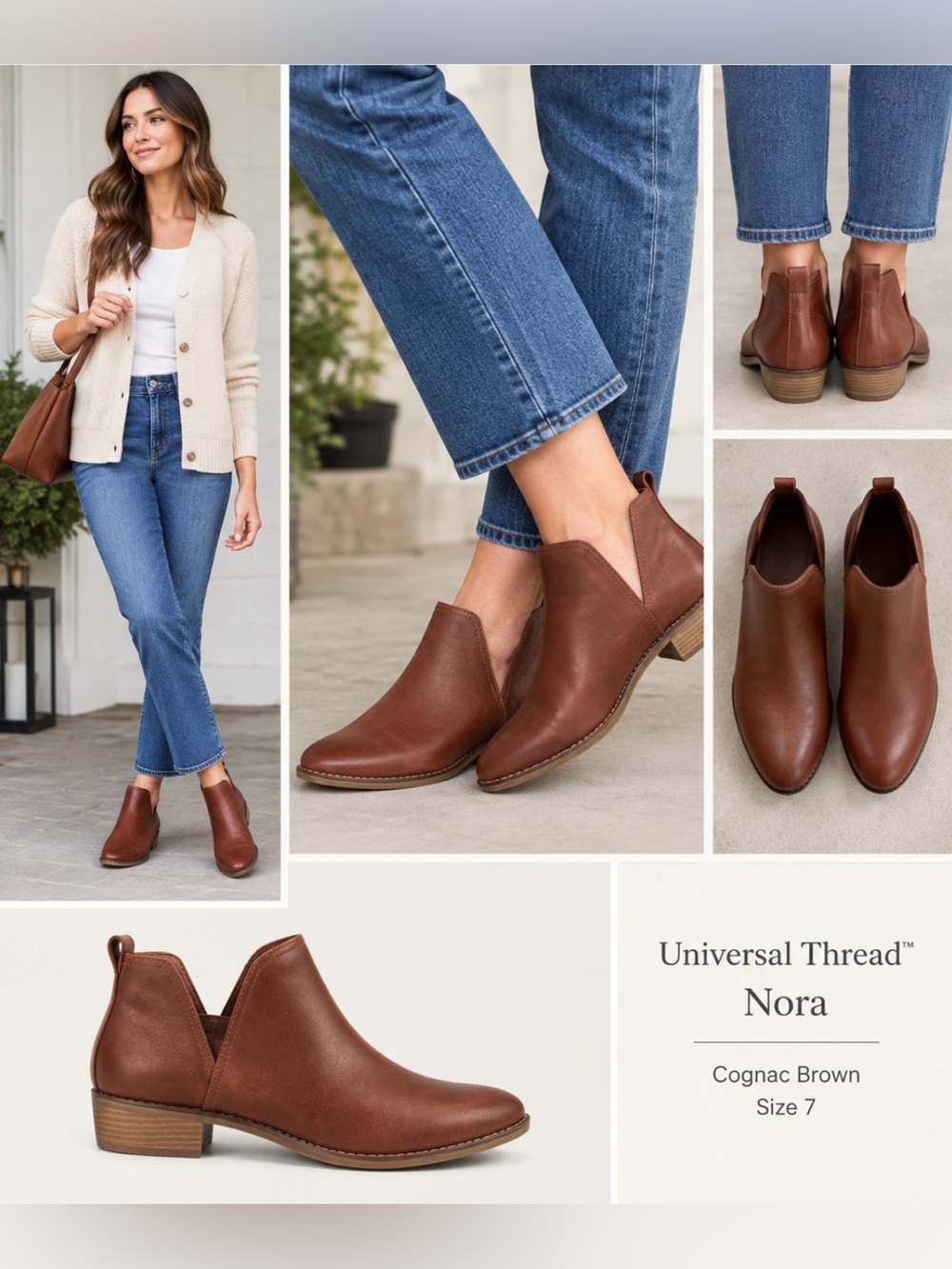 NEW Universal Thread Nora Dark Cognac Brown Women's Ankle Boots Size 7